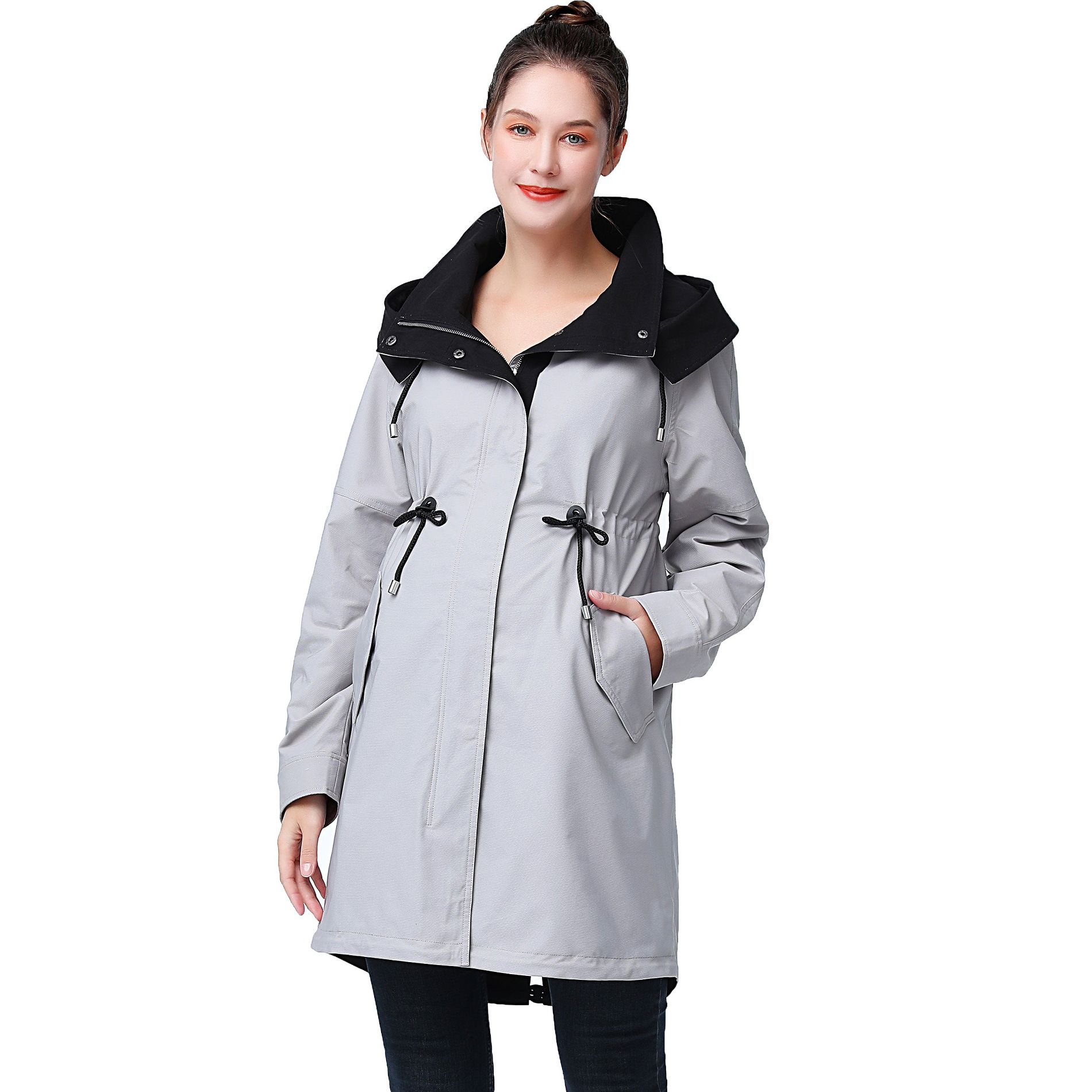 Pokkori Maternity Water Repellent Hooded Parka Coat Gray Medium