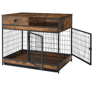 NicBex 38.78Inch Dog Crate Wooden Heavy Duty Dog Kennel with Drawers and Open Storage Shelf,End Table Dog Cage Indoor Use,Antique Brown - 1 of 4
