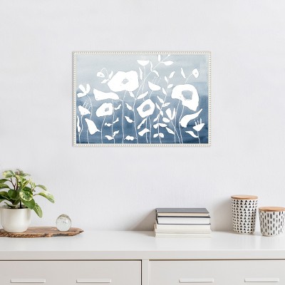 Blue and White Floral Garden Beaded Framed Canvas Wall Art