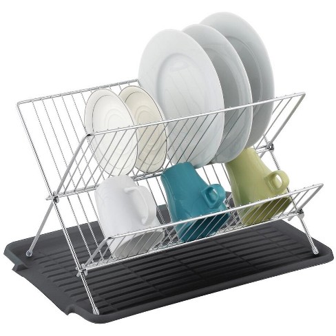 J&v Textiles Foldable Dish Drying Rack With Drainboard, Stainless