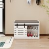 KTMBDW Shoe Storage Bench Entryway, Shoe Cabinet Bench with 2 Sliding Barn Door & Cushion, Modern Design Shoe Organizer for Hallway, White - 2 of 4