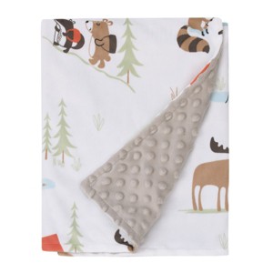 Little Love by NoJo Camping White, Gray, and Orange Moose, Tents, and Fishing Super Soft Baby Blanket - 1 of 4