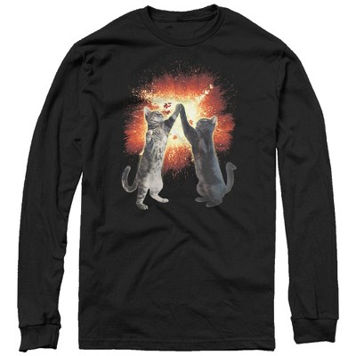 Men's Lost Gods Cat High Five Explosion Long Sleeve Shirt - Black - Small