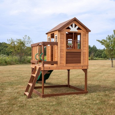 Echo Heights Elevated Cedar Playhouse with Slide and Kitchen