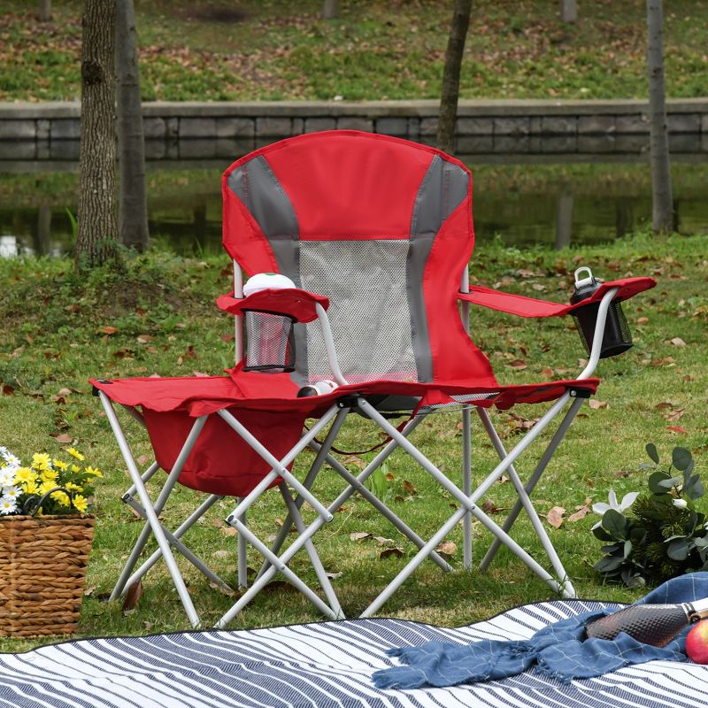 Outsunny Folding Camping Chair with Portable Insulation Table Bag, Two Cup Holders for Beach, Ice Fishing and Picnic, 3 of 9