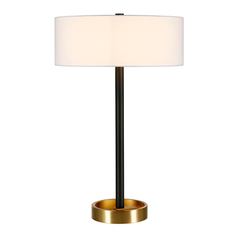 Hampton &#38; Thyme 24&#34; Tall Two-Tone Table Lamp with Fabric Shade Matte Black/Brass/White, 4 of 8