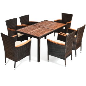 Tangkula 7pcs Patio Rattan Dining Set 6 Stackable Cushioned Chairs Patio - 1 of 4