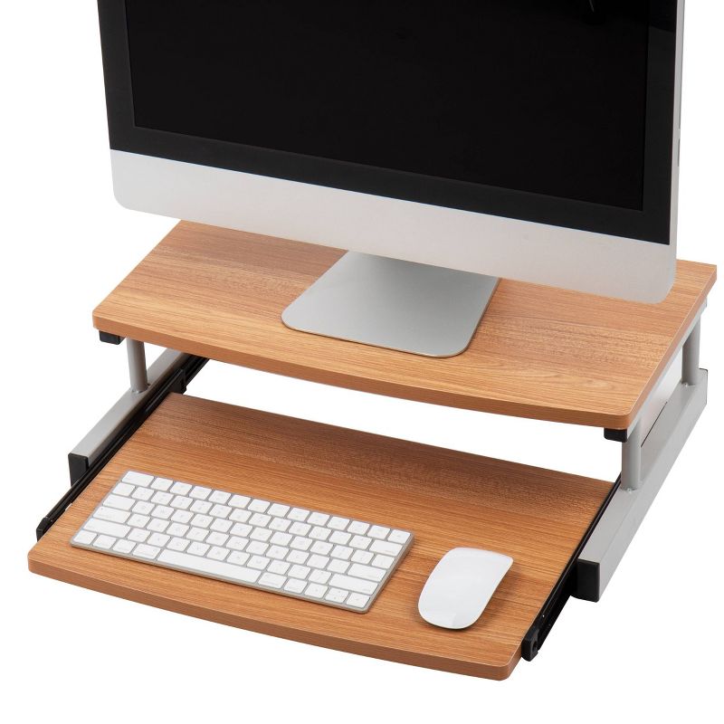 Mind Reader 2 Tier Monitor Stand/Riser with Sliding Drawer for Keyboard Brown, 4 of 11