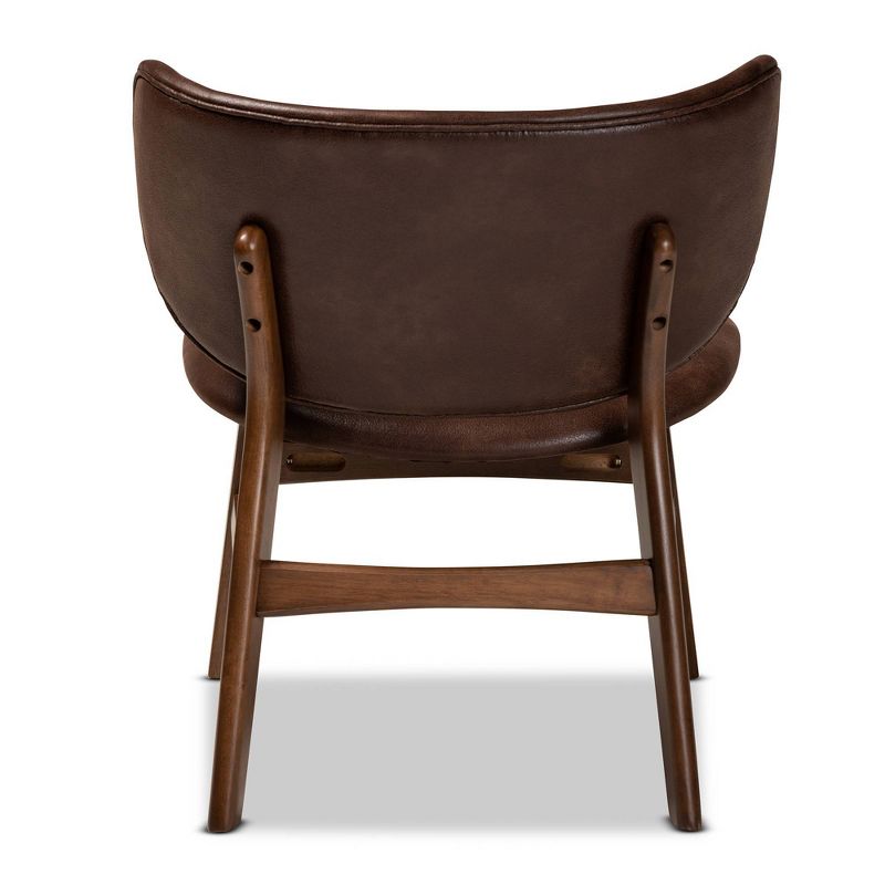 Marcos Faux Leather and Wood Living Room Accent Chair Dark Brown/Walnut Brown - Baxton Studio, 5 of 11