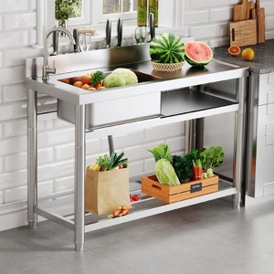 AMERLIFE Stainless Steel Freestanding Sink with Worktop & Storage, Multi-Functional Prep Station for Kitchen, Laundry or Commercial Use - 1 of 4