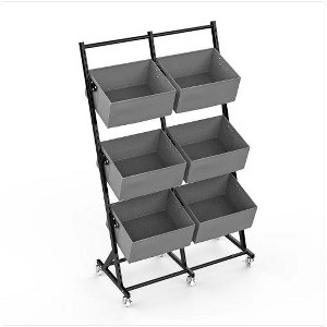 Wikineon 6-Pack Double Row Sorting Hamper in Grey: Multi-Compartment Laundry Organizers for Efficient Clothes Separation, Space-Saving Design Ideal - 1 of 4