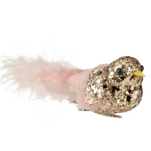 Northlight Sequin Clip On Bird  with Feather Tail Christmas Ornament - 4" - Gold and Pink - 1 of 4