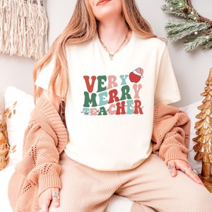 Simply Sage Market Very Merry Teacher Wavy Short Sleeve Tee - XS - Cream - 1 of 4