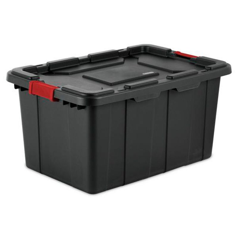 Sterilite 27-Gallon Large Stackable Rugged Storage Tote Container with Red Latching Clip Lid for Garage, Attic, Worksite, or Camping, Black, 2 of 7