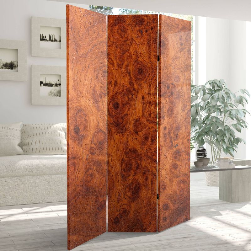 6&#34; Double Sided Burl Wood Pattern Canvas Room Divider Brown - Oriental Furniture, 5 of 7