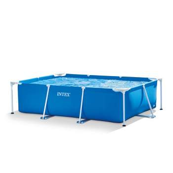 Intex 86" x 23" Rectangular Frame Above Ground Outdoor Home Backyard Splash Swimming Pool with Flow Control Valve for Draining