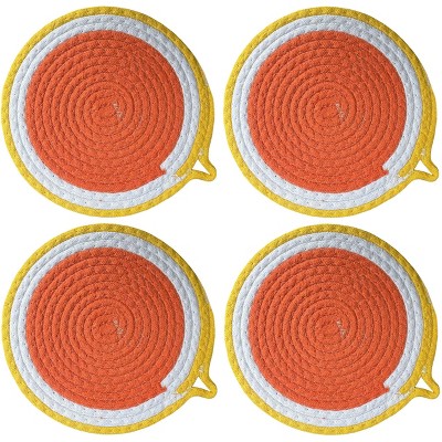 Home Mart Goods Yellow Orange Extra Thick Woven Trivet Round Placemats Hot Potholder Mat Heat Resistant - 9.8"x9.8"(Pack of 4)