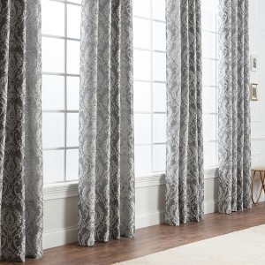 Chanasya 2pk Damask Pattern Jacquard Room Darkening Window Curtain Panels - Set of 2 - 1 of 4
