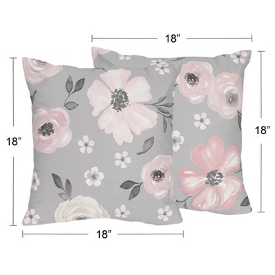 Grey and Pink Watercolor Floral Kids' Throw Pillows Set