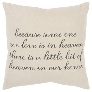 20"x20" Oversize 'Heaven in Our Home' Quote Poly Filled Square Throw Pillow Neutral - Rizzy Home: Canvas Cotton - 1 of 4