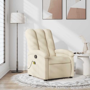 vidaXL Massage Recliner Chair Cream Fabric - 1 of 4