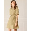 Allegra K Women's Summer Ruffled Short Sleeve Belted Button Down Shirt Dress - 3 of 4