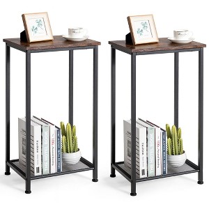 Costway Set of 2 2-Tier Industrial Side End Accent Telephone Table w/ Mesh Shelf - 1 of 4