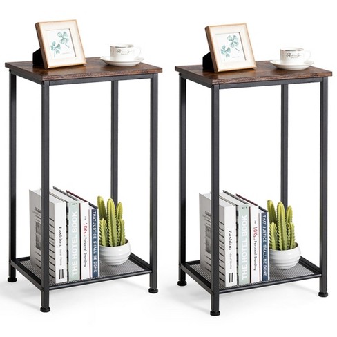 Tall Side Table, Industrial End Telephone Table with Adjustable Mesh  Shelves, Small Entryway Table, Laptop Table