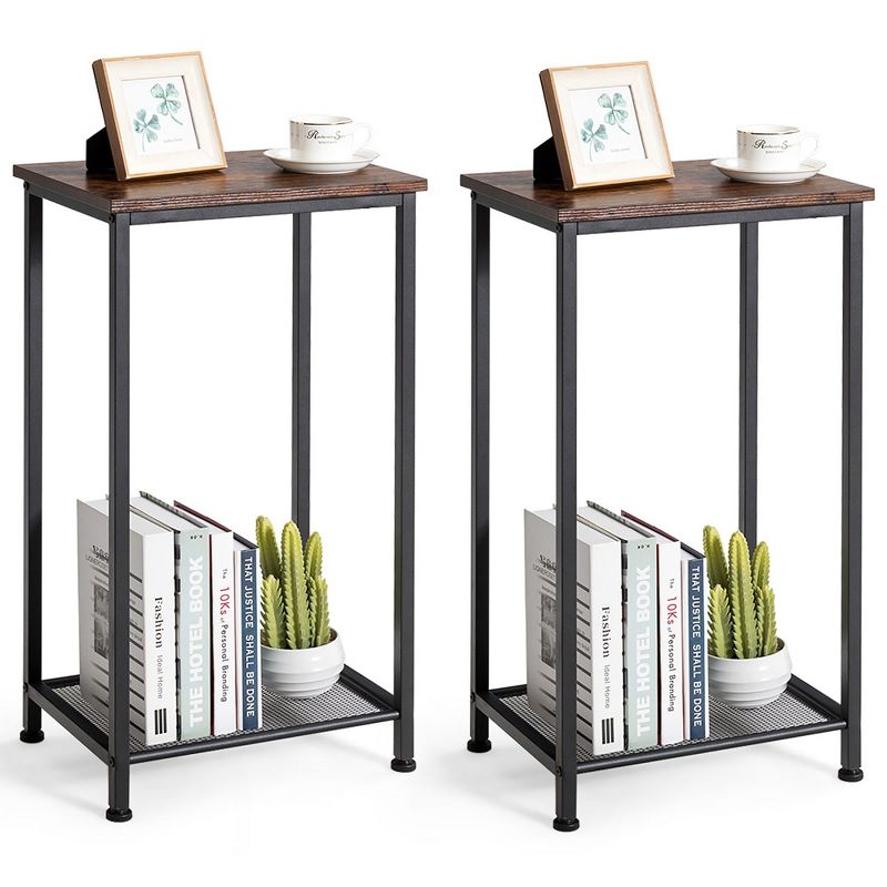 Costway Set of 2 2-Tier Industrial Side End Accent Telephone Table w/ Mesh Shelf, 1 of 11