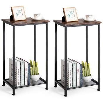 Costway Set of 2 2-Tier Industrial Side End Accent Telephone Table w/ Mesh Shelf
