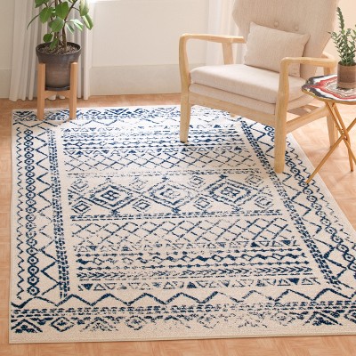 Navy and Ivory Hand-knotted Square Synthetic Area Rug