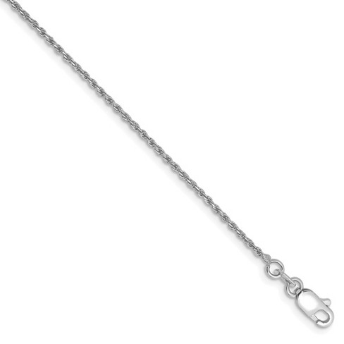 Black Bow Jewelry 1.2mm, 10k White Gold Diamond Cut Solid Rope Chain Anklet or Bracelet - image 1 of 4