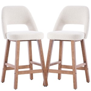 YOUNIKE Counter Height Bar Stool 26 Inch Modern Farmhouse Barstools with Solid Wood Legs Upholstered Bar Height Chair Boucle Fabric - 1 of 4