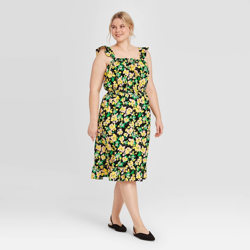 Women's Plus Size Floral Print Sleeveless Dress - Who What Wear Green 1X, Black was $34.99 now $24.49 (30.0% off)