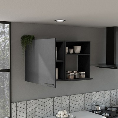 LunaLulinlk Kitchen Wall Cabinet, Two Shelves, Black Wengue Finish