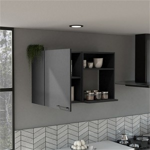 LunaLulinlk Kitchen Wall Cabinet, Two Shelves, Black Wengue Finish - 1 of 4