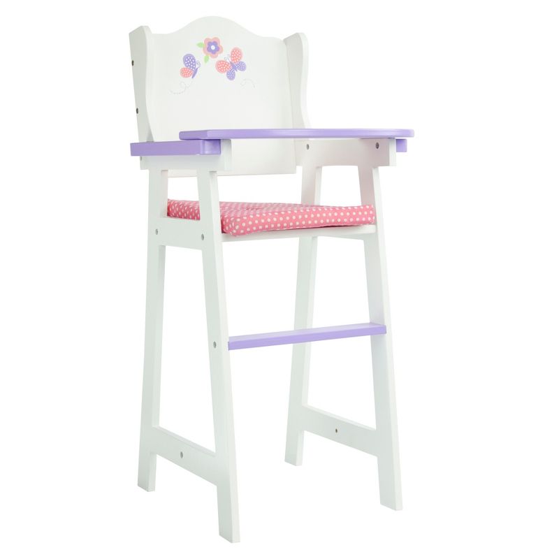 Olivia's Little World Wooden Baby Doll High Chair with Cushion, White/Purple, 1 of 9