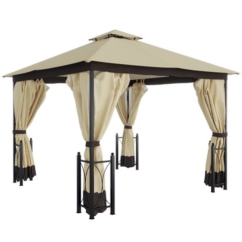 Outsunny 13' x 11' Patio Gazebo Canopy Garden Tent Sun Shade, Outdoor Shelter with 2 Tier Roof, Netting and Curtains, Steel Frame for Patio, Backyard, Garden, Beige - image 1 of 4