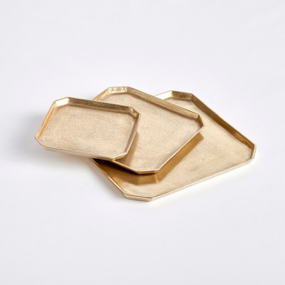 Gold Geometric Cast Aluminum Serving Tray Set