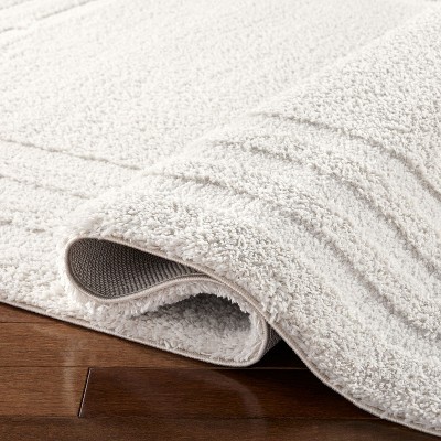 Beige Geometric Washable Shag Area Rug 5'2" x 7'2"
