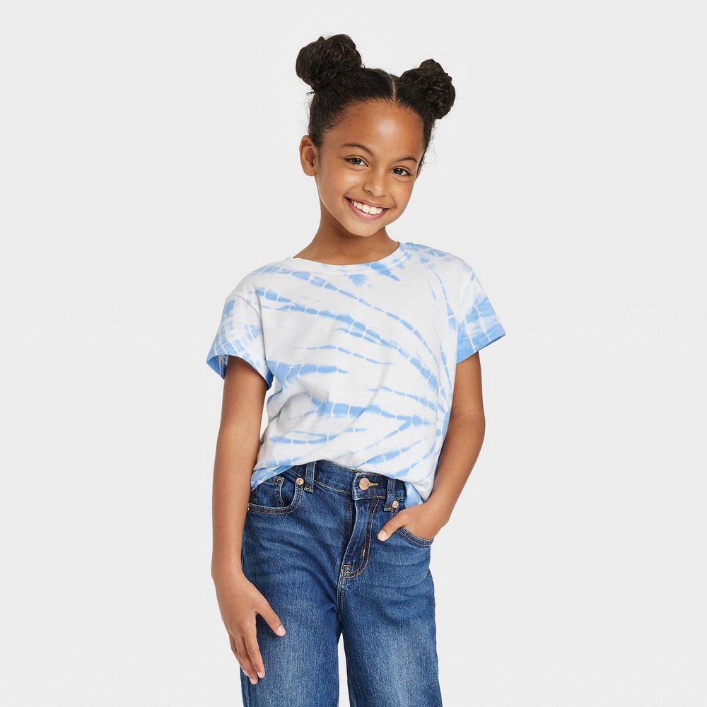 Girls' Tie-Dye Short Sleeve T-Shirt - Cat & Jack™ Sky Blue L (2 shirts)