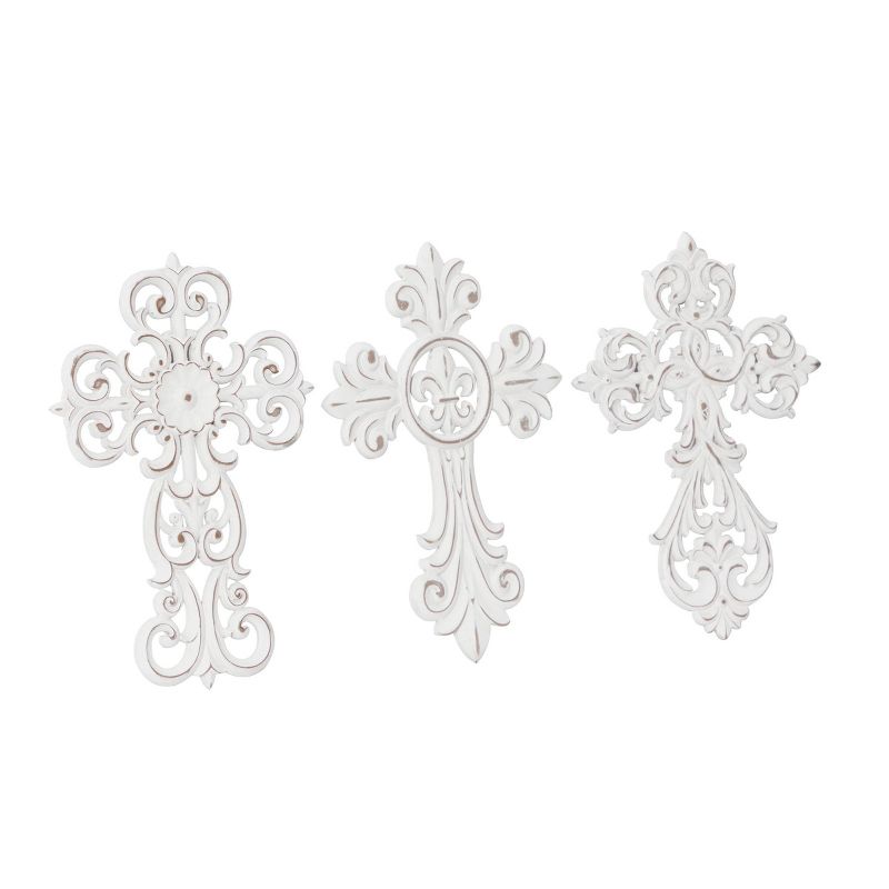 Set of 3 Wooden Cross Carved Cross Wall Decors White - Olivia &#38; May, 3 of 8