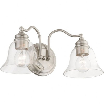 Moreland Brushed Nickel 2-Light Vanity Sconce with Hand Blown Clear Glass