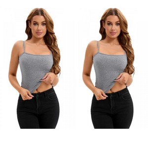INSPIRE CHIC 2 Pcs Women's Ribbed Basic Undershirts Unadjustable Spaghetti Strap Camisoles - 1 of 4
