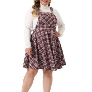 Agnes Orinda Women's Plus Size Elegant Plaid Overalls Fashionable A-Line Skirts - 1 of 4