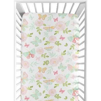 Sweet Jojo Designs Girl Baby Fitted Crib Sheet Butterfly Floral Pink Green and White
