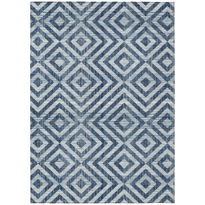 Navy Blue And Ivory Geometric Washable Indoor Outdoor Area Rug - 1 of 4