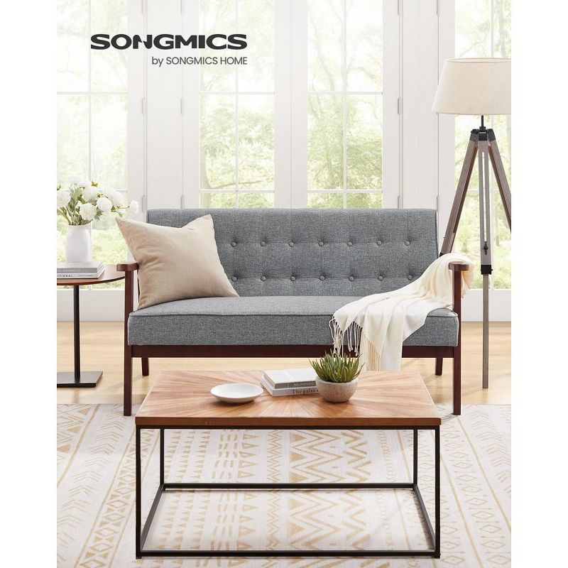 SONGMICS Loveseat Sofa 2 Seater Cushioned Couch for Small Spaces Mid-Century Modern Wide Solid Wood Armrests, 2 of 8