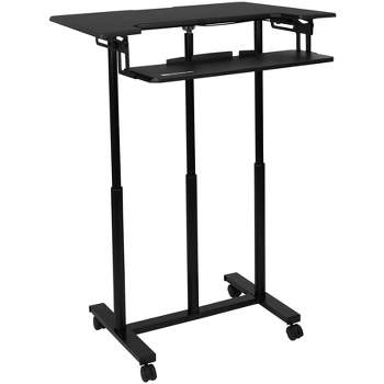 Mount-It! Mobile Standing Desk with Wheels, Rolling Sit Stand Workstation for Desktop Computers & Laptops, 34 Inch Wide with Adjustable Keyboard Tray