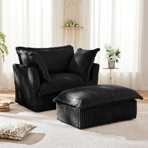 Slipcovered Armchairs, Armchair Sets with Large Soft Pillows and Ottoman, Corduroy Fabric Accent Chair Set for Living Room-Cuddlewood - 1 of 4